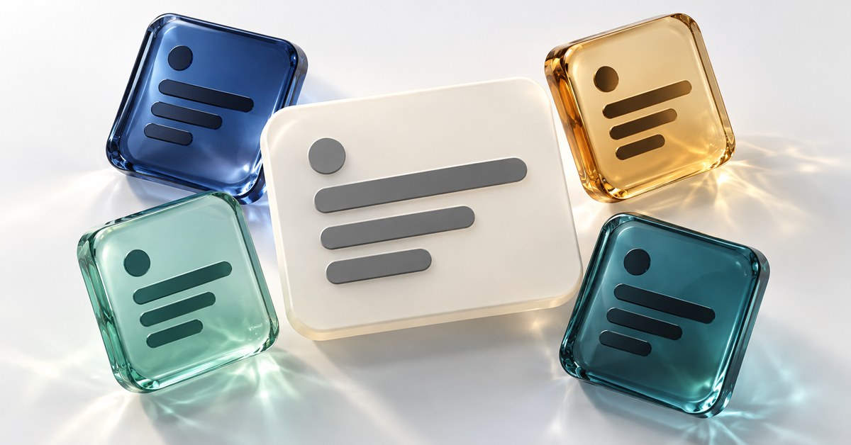 Glass color cards surrounding a clear neutral reading surface.