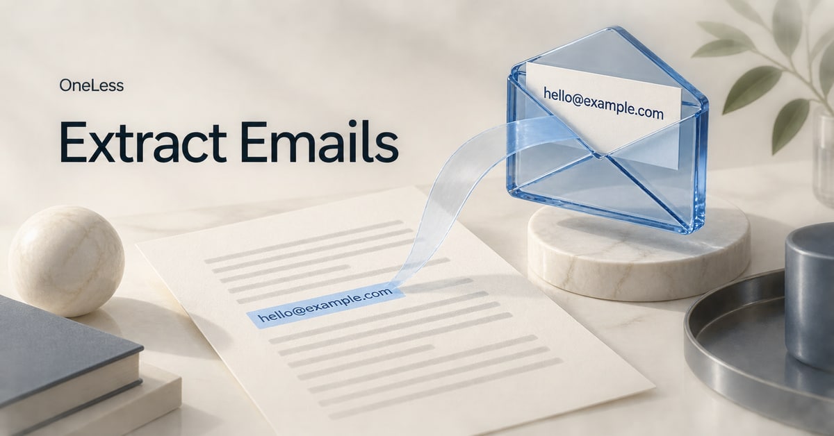 An email address selected from text and collected in an envelope.
