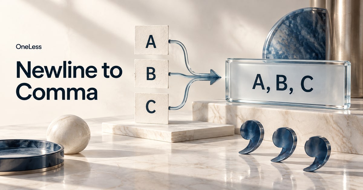 A vertical list of A, B and C converted to a comma-separated line.